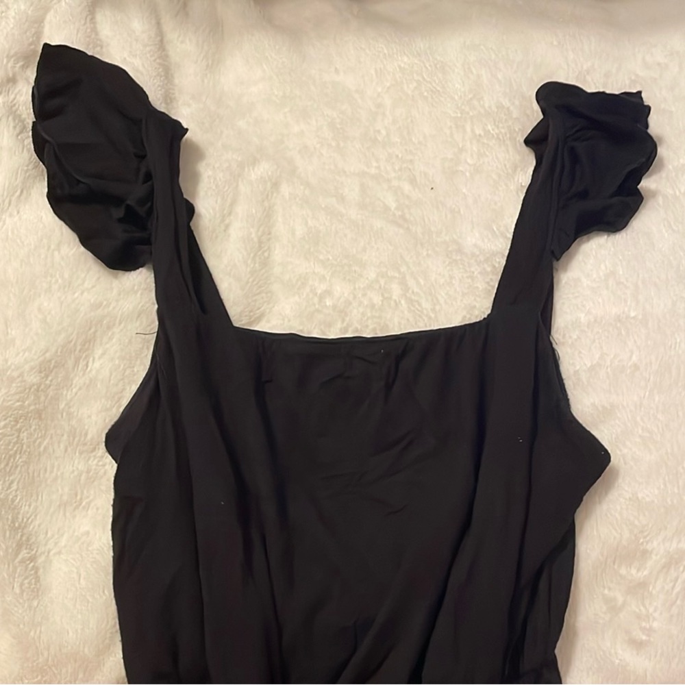 Elegant Black square neck Midi Dress